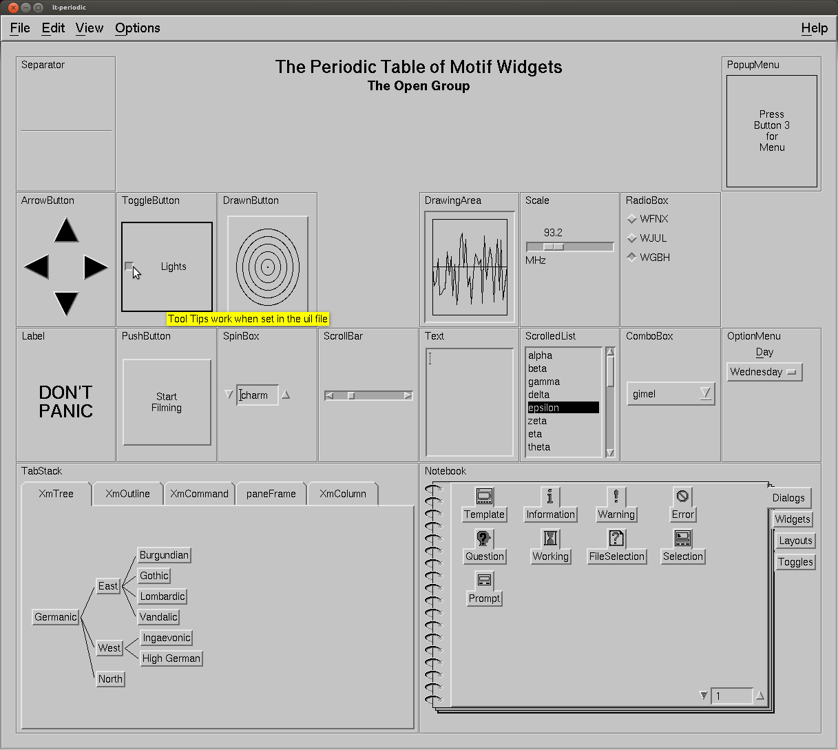 Sample of Motif widgets